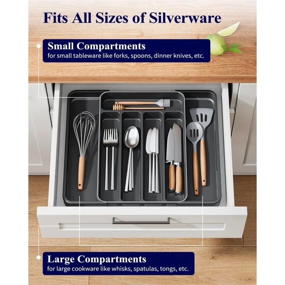 Set of 2 Kitsure Adjustable Utensil Organizer Kitchen Drawer Storage Tray Black‎